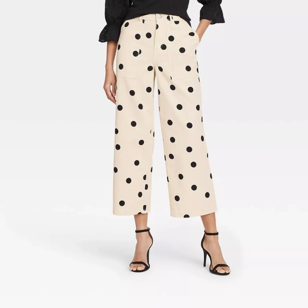Who What Wear Polka Dot Wide-Leg Cropped Pants